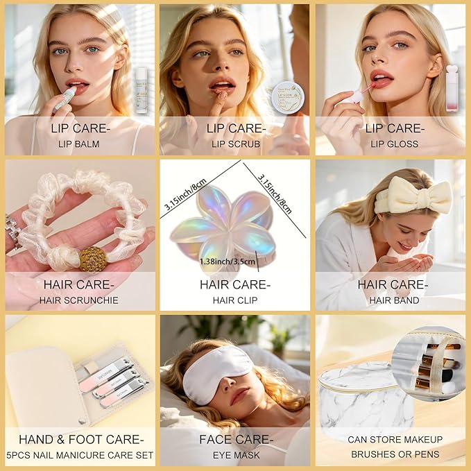 23Pcs Skin Spa Gifts for Women, Ylang Ylang Jasmine Bath & Body Gift Basket, Self-Care Relaxation Face Skin Kit, Lip Gloss, Cosmetic Bag, Manicure Set, Birthday, Christmas, Mother's Day, Anniversary