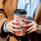 KJQJLY 3 Pack Reusable Iced Coffee Sleeves for Iced Coffee Cups or Drinks Reusable Neoprene Insulated Sleeves for Hot and Cold Drinks from Starbucks, Dunkin, And More (Light orange floral)