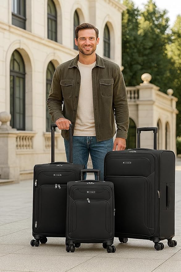 World Traveler Dejuno Jasper Lightweight Expandable Spinner Luggage, Black, 3-Piece Set(20in,24in,28in)