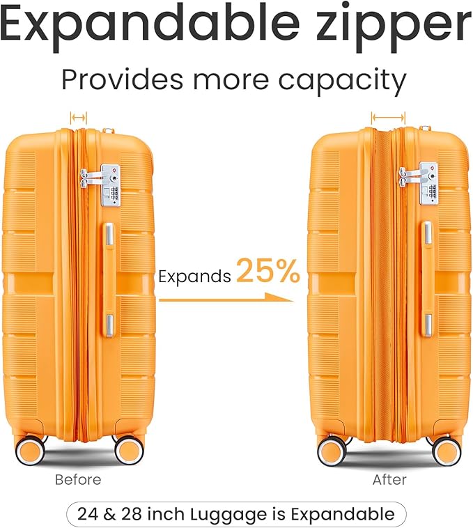 Hard Shell Luggage Sets 4 Piece with 360 Spinner Wheels,Lightweight Suitcase Set with TSA Lock,Travel Luggage Set with Telescoping Handle,Light and Strong,Easy to Clean (Orange)