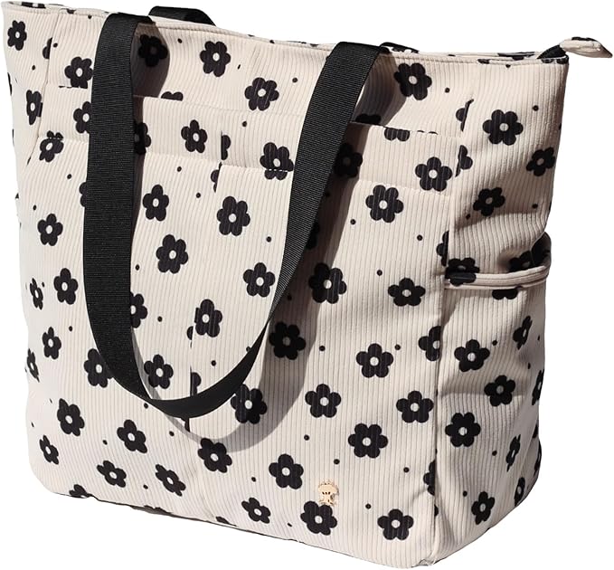 ESVAN Original Floral Tote Bag Large Shoulder Bag with Multi Pockets for Gym Travel Beach Daily Bags
