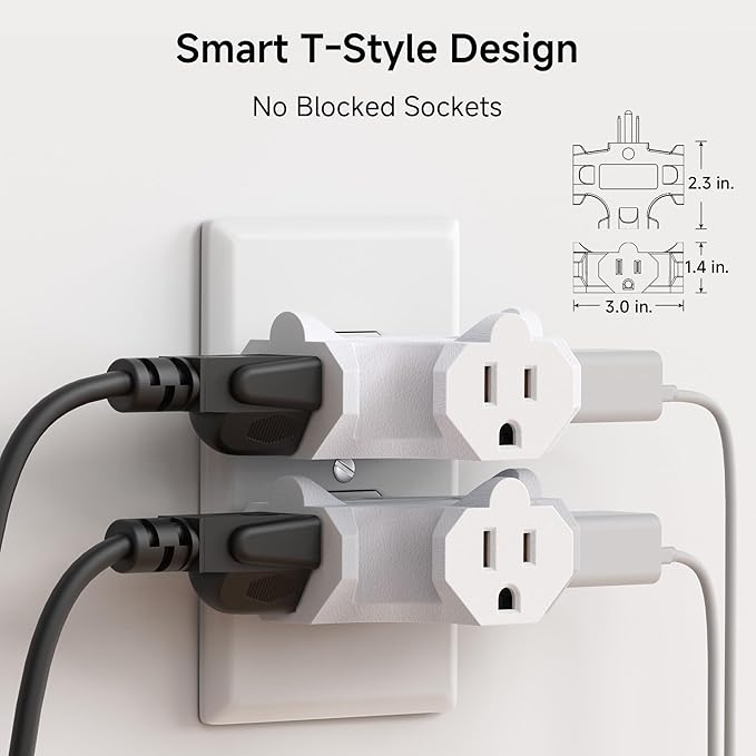 [ETL Listed] Cable Matters 3-Pack 3 Way Plug Adapter 15A 1875W, 3 Prong 3 Outlet Adapter, Power Splitter Plug Outlet, 3 Way Electrical Splitter, White