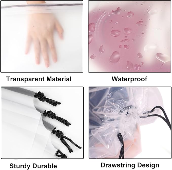 12pcs Transparent Shoe Bags for Travel with Rope，11.8in X 15.7in Portable Clear Travel Shoe Bags for Men and Women，Large Waterproof Dustproof Drawstring Shoe Storage Bag，Travel Essentials