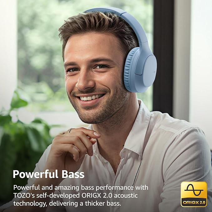 TOZO HA1 Bluetooth 5.4 Over Ear Headphones, 70H Playtime with Mic, Foldable Wireless Headset, Deep Bass Stereo Sound Customizable 32 EQ Music Mode Via Button & App for Travel and Home, Upgraded