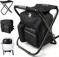 Folding Camping Chair Stool Backpack with Cooler Insulated Picnic Bag, Portable Hunting Fishing Multifunction Chair for Outdoors Hiking Hunting Travel (Black)