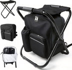 Folding Camping Chair Stool Backpack with Cooler Insulated Picnic Bag, Portable Hunting Fishing Multifunction Chair for Outdoors Hiking Hunting Travel (Black)