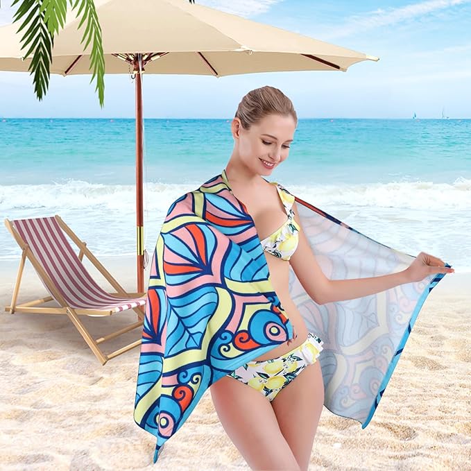 Beach Towel Microfiber 60"x30" Lightweight Sand Free Quicy Dry Blue Mandala Travel Towels Swim Pool Yoga Gym Camping for Women Men Girls Kids Beach Essentials Accessories Vacation Gift