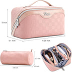 BOYATU Travel Makeup Bags for Women: Sweet Pink Checkered Large Capacity Cosmetic Bag - You Deserve a Little Sweetness Every Day - 3 Pcs Toiletry Organizer Holds 10-20 Full-Size 50-100ML Bottles