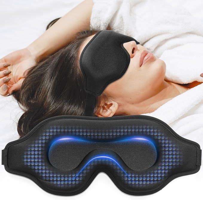 Sleep Eye Mask for Men Women, Weighted Sleeping Mask for Side Sleeper, Travel Blackout Night Blindfold Eye Shade Cover with Adjustable Strap (4.6 oz) (Obsidian)