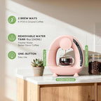 Pod and Grounds Single-Serve Coffee Maker, 2 in 1 One Cup Coffee Machine Compatible with K-Cup Pod & Coffee Grounds/Tea, Compact Design, 4-8oz, Pink
