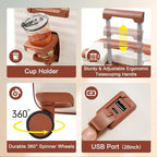 5 Piece Luggage Set w/TSA Locks & USB Port, Front Opening Hard Shell Luggage Sets, Expandable Suitcase Set with Wheels and Cup Holder(20"/24"/28") (Brown White)