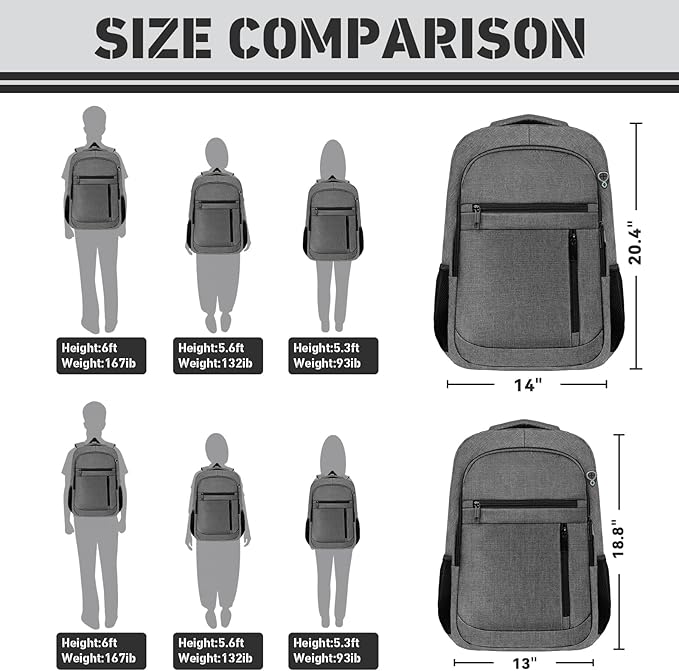 Travel Backpack, Extra Large 45L Travel Backpack for Men & Women, Expandable Laptop Bag, Water Resistant Computer Backpack Fits 18.4 Inch Laptop, Lightweight Daypack for Flight, Grey