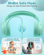 awatrue Kids Headphones for School Travel, 85/94dB Safe Volume Limit, 3.5mm Jack, HD Mic, Portable Wired Headphone with Shareport, Stereo Sound On-Ear Headphones for Toddler Kids Girls Boys Green