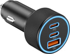 Car Charger USB C, 3-Port 67W Dual USB-C & USB-A Car Phone Charger Accessories Power Adapter Fast Charging Cigarette Lighter for iPhone 17/16/15/14/13/12/11 Pro Max, iPad, Galaxy S26/S25/S24, Android
