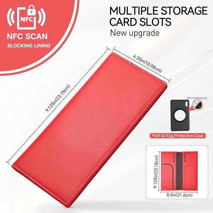 Leather Passport Holder for Travel with AirTag Holder, RFID Blocking Passport Wallet with Card Slots for Men & Women (Red)
