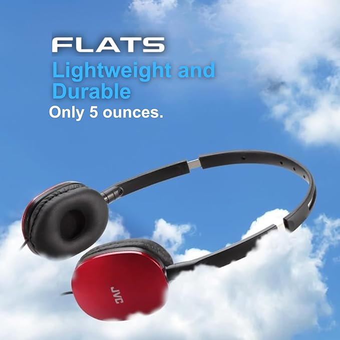 JVC Flats On-Ear Wired Headphones - Flat Foldable Design - 30mm Driver for Powerful Sound - Soft Ear-Pads for Comfort – Steel Headband - Lightweight & Portable - PC/Laptop/Gaming - 3.5mm Slim Plug