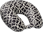 Wolf Essentials Adult Cozy Soft Microfiber Neck Pillow for Travel – Compact, Machine Washable - Perfect for Airplane, Car, or Home Use - Filled and Finished in the USA – Charcoal Trellis