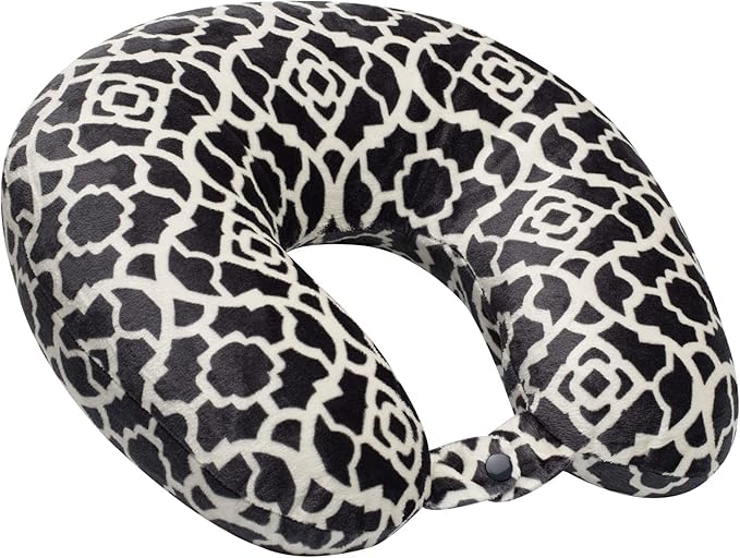 Wolf Essentials Adult Cozy Soft Microfiber Neck Pillow for Travel – Compact, Machine Washable - Perfect for Airplane, Car, or Home Use - Filled and Finished in the USA – Charcoal Trellis