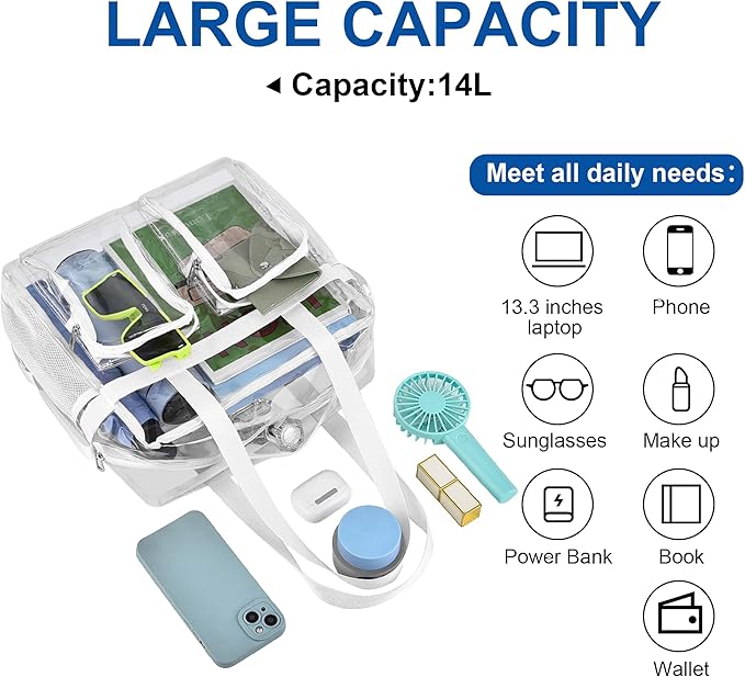 XCU Clear Bag for Stadium Events 12x6x12 Large Clear Tote Bag Transparent Lunch Bag Adjustable Straps for Concert Sports Work