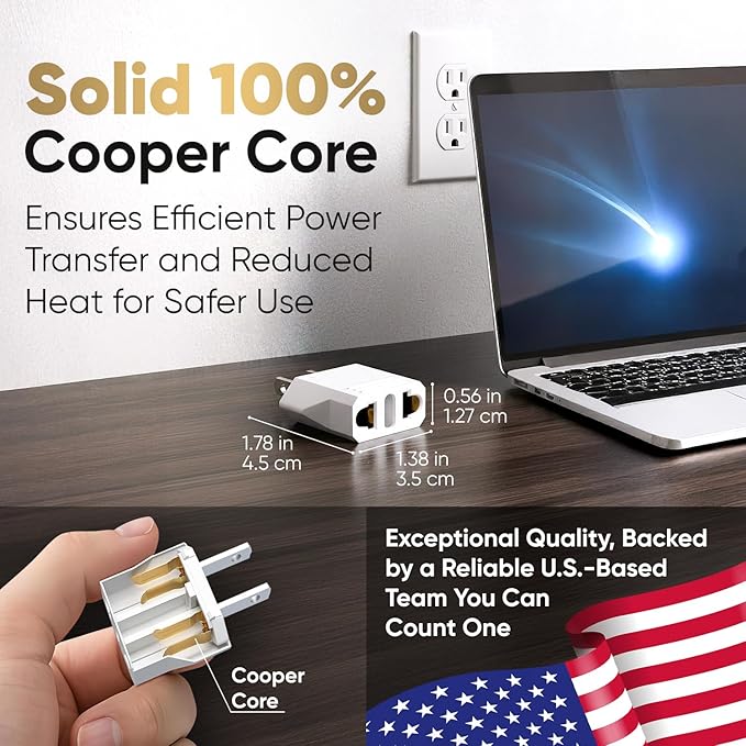 Unidapt US Plug Adapter, European to USA Travel Plug Adapter, Europe to America, Mexico, Japan, Canada Power Outlet Adapters Wall Plugs, Type A 4-Pack White