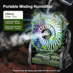 Odoland Portable Camping Fan with LED Lantern, 20000mAh Battery Operated Rechargeable Misting Fan with Light, 250mL Water Tank, Hook, Outdoor Tent Cooling Fans for Patios Beach Travel Summer, Green