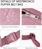 WESTBRONCO Puffer Fanny Packs for Women Quilted Nylon Waterproof Belt Bag with 2 Zipper, Puffy Crossbody Bag with Adjustable Strap, 1L Waist Bag for Travel Daily