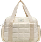 WOLT Small Gym Bag for Women, 14 inch Lightweight Gym Duffle Bag with Wet Compartment Quilted Tote for Sports Workout, Beige