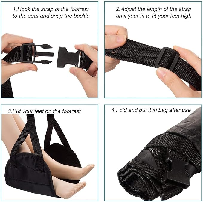 Office Footrest with Adjustable Height, Portable Airplane Travel Foot Rest Hammock, Under Desk Foot Hammock for Flight Bus Train Office Home