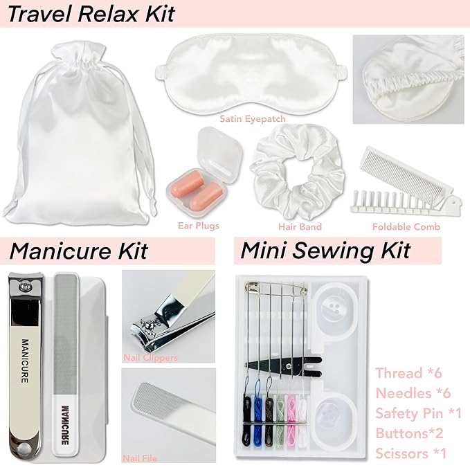 Travel Kit For Wedding And Honeymoon Emergency 32 Essential Items All In One Personal Care Set Toiletry Kit For Couples (Opaline White)