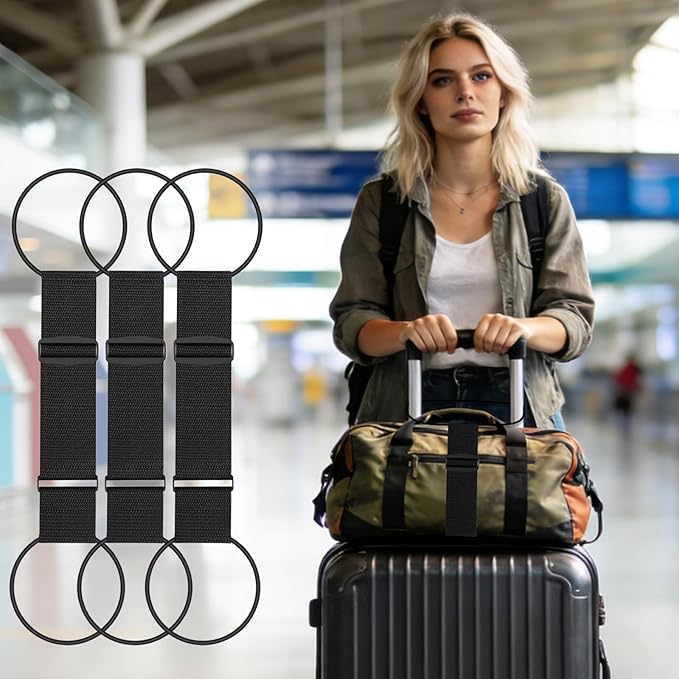 3PCS Luggage Straps,Adjustable Luggage Connector Straps with Heavy-Duty Elastic Belt to Connect Two Suitcases,Add a Bag Luggage Belt,Luggage Accessories for Travel for Securing Carry-On&Bag Essentials