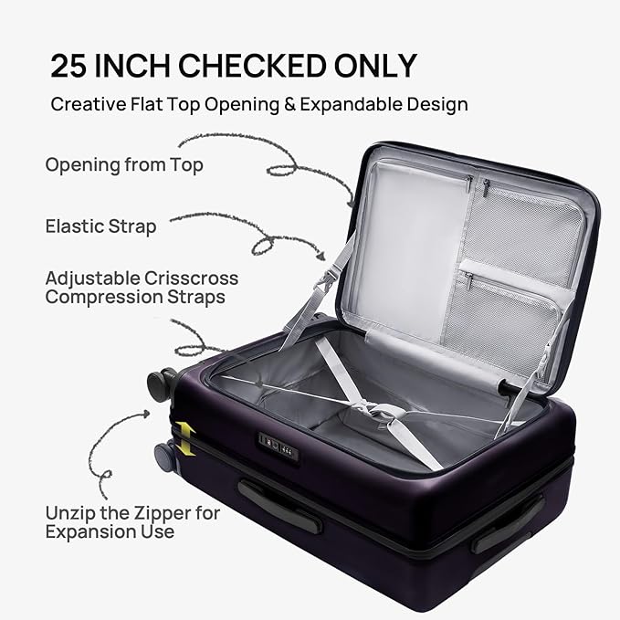 NINETYGO Carry On Luggage 22x14x9 Airline Approved, 20 Inch Suitcase with Front Compartment, Lightweight PC Hard Shell, Cup Holder, Clamshell, TSA Lock, Spinner Wheels (Blackcurrant Oolong)