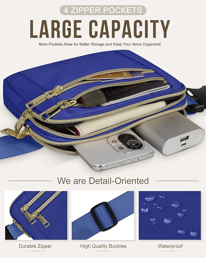 Capolo Fanny Packs for Women Fashion Waist Packs Bag with Adjustable Strap and 4 Zipper Pockets Waterproof Everywhere Crossbody Belt Bag for Workout Running Travelling(Blue)