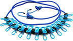 Adjustable Elastic Clothesline with Clips and Positioning Balls Portable Retractable Windproof Laundry Hanging Rope Anti-Skid Washing Line with Drawstring Bag (Light Blue)