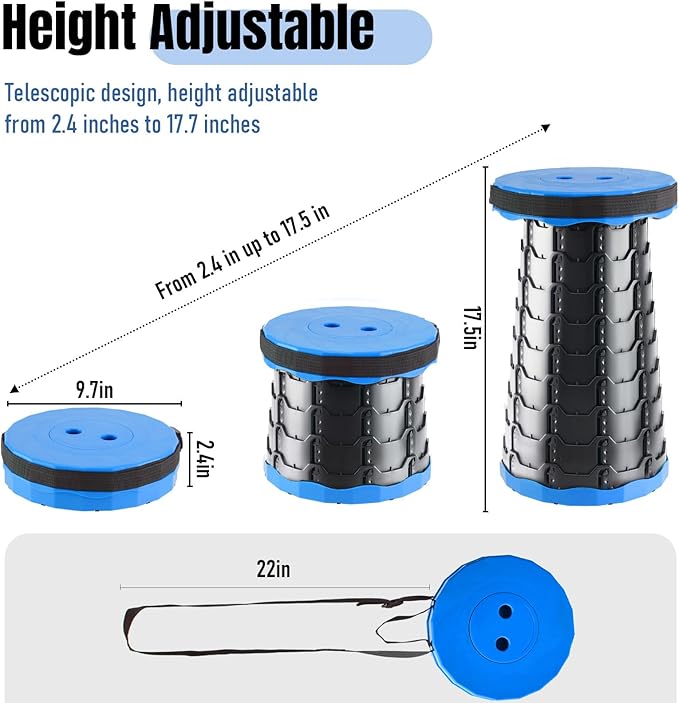 Doseno Upgraded Foldable Stool Thickened, Portable Collapsible Stool Retractable Stool for Fishing, Hiking Tours, BBQ, Parties, Outdoor Activities (Blue, 1pack)