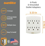 Sunlite 41408 6 Grounded Outlet Adapter, Wall Mountable, 3 Prong Outlet Extender Power Strip, Home and Office, UL Listed, Ivory 4 Pack