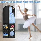 Woanger 6 Pcs Garment Bags for Dance Costumes Clear PVC with Zippers Garment Bag with Pockets Dance Costume Organizer Carrier for Storage Cover for Adult(Black,24'' X 60'')