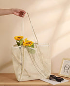 Iioscre Beach Bag for Women, Causal Hobo Pool Bags with Zipper Inner Pocket, Foldable Swim Tote Bag for Vacation Essentials
