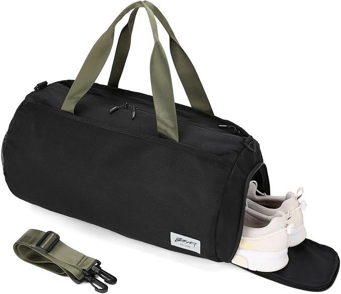 Gym Bags for Men with Side Pocket, 38L Sports Gym Duffle Bag with Wet Pocket&Shoe Compartment, Large Waterproof Sport Duffel Bags for Travel, Sports, Fitness&Workout(Black/Green)