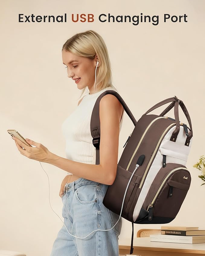 LOVEVOOK Backpack for Women,Laptop Backpack Women,Fits 15.6 Inch Laptop Bag,School Backpacks,Fashion Travel Work Anti-theft Bag,Waterproof Business Computer College Backpack Purse,Brown-Apricot