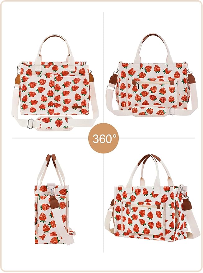 BESBESME Canvas Tote Bag for Women with Zipper & Compartments– Large Work & College Laptop Tote Crossbody Shoulder Bag