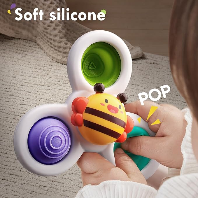 ALASOU 3PCS Pop Suction Cup Spinner Sensory Airplane Travel Toys for 1 Year Old Boy Girl Infant Toddlers|Novelty Spinning Tops 12 18 Months|1 2 Year Old Boy Birthday Gift|Baby Bath Toy Kids Ages 1-3