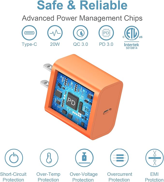 3FT iPhone 17 16 15 Charger Fast Charging USB C Charger Block Type C Chagrer Fast Charging 2-Pack for iPhone 17/17 Plus/17 Pro/17 Pro Max/iPhone 16/16 Plus/16 Pro/16 Pro Max/15 Pro Max/Samsung(Orange)