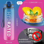 QLUR Water Bottle with Straw, 32oz Motivational Water Bottles with Time Marker to Drink, Tritan BPA Free, 1L Sports Water Bottle with Carry Strap LeakProof for Women Gym Fitness Outdoor (1 Pack)