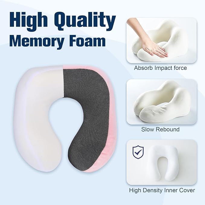 Cirorld Neck Pillow for Traveling, Travel Pillows for Airplanes,100% Pure Memory Foam Travel Neck Pillow, Adjustable Flight Pillow, Portable Plane Accessories with Eye Mask, Earplugs, Carry Bag