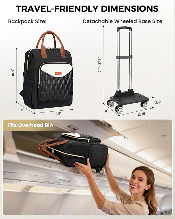 Ytonet Rolling Backpack for Women, 15.6 In Rolling Laptop Backpack with 4 Spinner Wheels, 2 In 1 Roller Travel Backpacks with Detachable Trolley, Carry On Rolling Laptop Bag for College Business Work