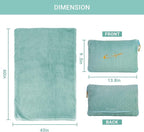 Compact Travel Blanket for Airplane, Premium Soft 2-in-1 Blanket with Pillowcase and Carry Bag, Lightweight Travel Essentials with Luggage Sleeve and Backpack Clip, Mint Green