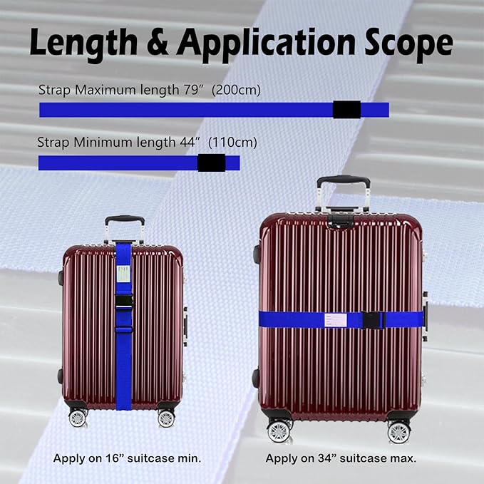 Ultra Long Heavy Duty Luggage Straps for Suitcases/Uprights/Duffels/Bags, 79" Adjustable Travel Packing Belts for Cargo Safety, Sturdy Baggage Strap Belts Multi-Pack
