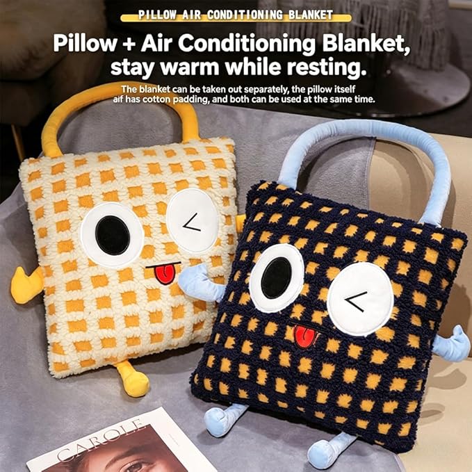 Plush Warm Hand Pillow with 67 * 59 Inch Compact Travel Blanket Warm Lambswool Pillow Portable 3 in 1 Combo Nap Pillow Blanket Plush Throw Pillow for Home Office（Yellow 15inch）