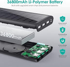 RGVOTA 5 in 1 Wireless Portable Charger Power Bank,36800mAh 5 Output Dual QC4.0 25W PD USB C Battery Pack,15W Wireless Fast Charging,IP65 Solar Charger Compatible with iPhone14,13,12 Series,iPad etc