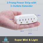 3 Prong Power Strip 3-Outlet Extender Wall Charger, Space Saving 3 in 1 Multi Plug Outlet Adapter Splitter,Travel Essentials,ETL Listed 125V 15A 1875W for Home,Office-Firm Mini Light Wall Tap with Lip